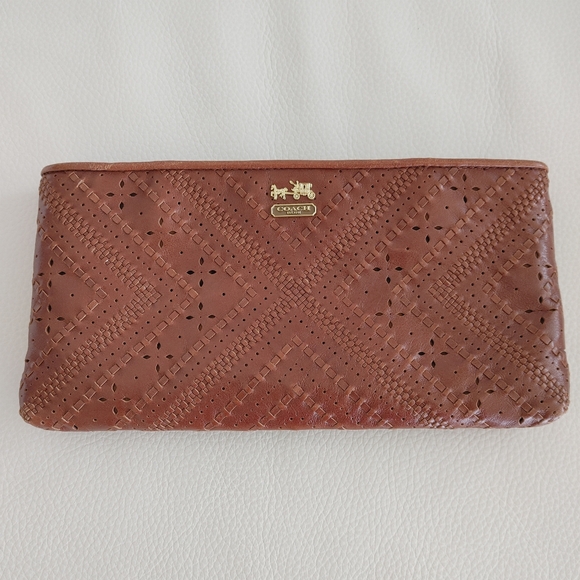 Coach Leather Wristlet with Laser Cut Detail - Rich Brown - OS - Picture 7 of 8